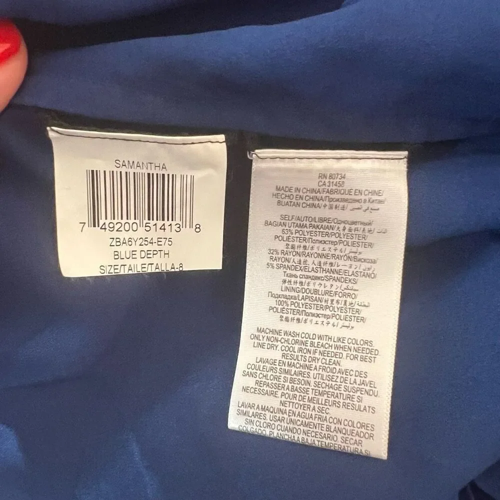 Bcbgmaxazria Samantha beaded neckline sheath dress in blue depth size 8